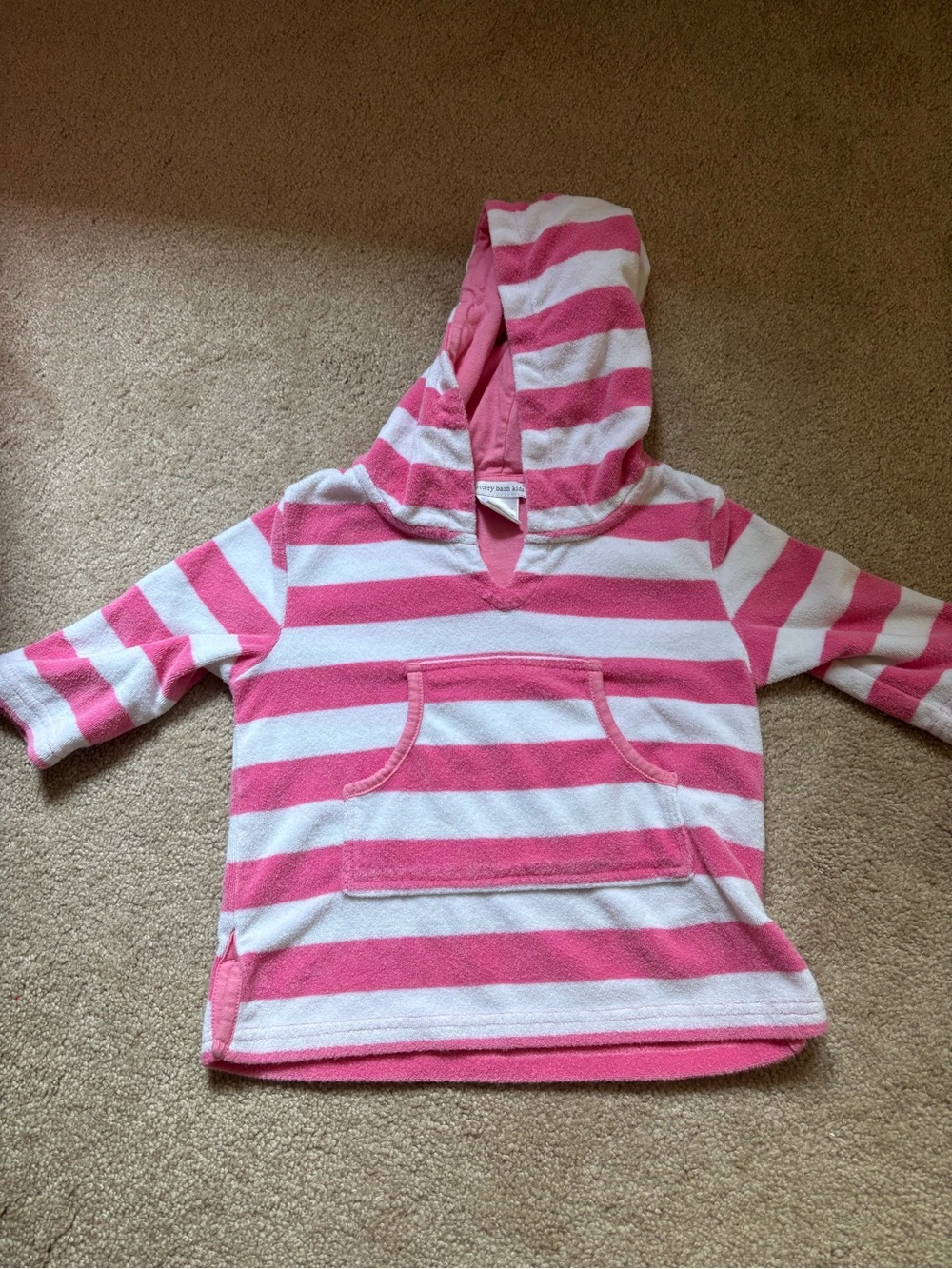 Pottery Barn Kids Pink and White Striped Hooded Pullover